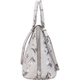 Prada Grey Saffiano Leather Floral Promenade Handbag
