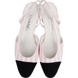 Chanel Multicolor Leather Striped Fabric Cap Toe Slingbacks Shoes (36)