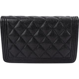 Chanel Quilted Caviar Leather Small Boy Wallet On Chain Crossbody Bag