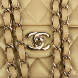 Chanel Gold Shimmering Quilted Lambskin Medium Double Flap Shoulder Bag
