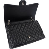 Chanel Quilted Caviar Leather Palladium Maxi Single Flap Crossbody Bag