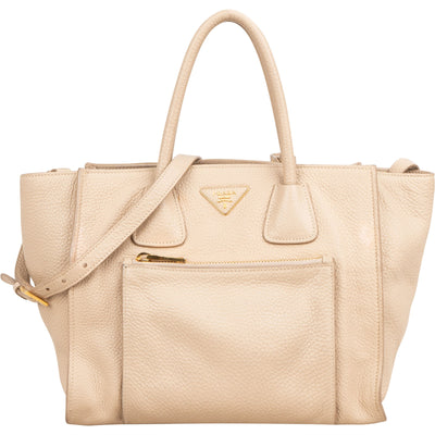 Prada Vitello Daino Leather Twin Pocket Luggage Shopper Handbag
