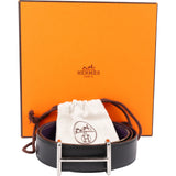 Hermès Bicolor Leather Reversible Palladium H Belt (95)