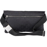 Gucci Black Leather Monogram GG Canvas Belt Crossbody Bag
