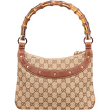 Gucci Monogram GG Bamboo Handle Studded Hobo Handbag