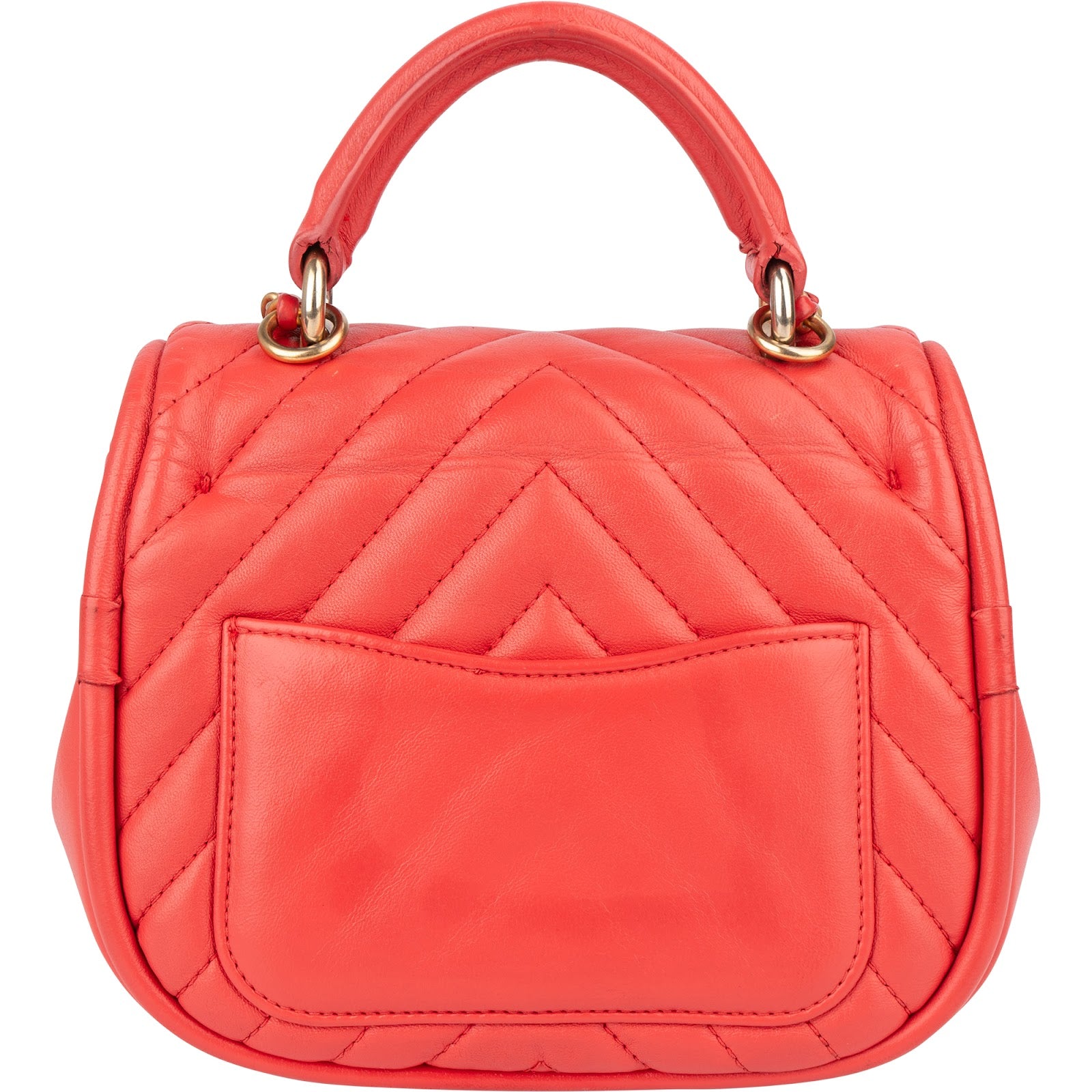 [🔄️B06 / F15] Chanel Red Leather Chevron Lambskin Mini Flap Bag with Top Handle Handbag - vintageandkickz