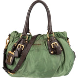 Prada Green Tessuto Gaufre Ricamo Satchel Handbag