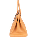 Hermès Fjord Leather Birkin 35 Handbag Beige Brown Palladium Hardware - vintageandkickz