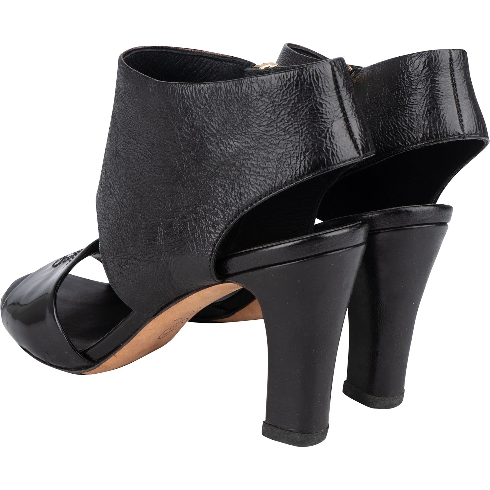 Chanel Black Leather Ankle Cuff Patent Sandals Heels (35) - vintageandkickz