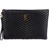 Saint Laurent Quilted Leather Large Monogram Clutch
