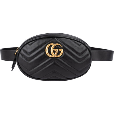 Gucci Black Matelassé Leather GG Marmont Crossbody Belt Bag