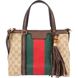 Gucci Monogram GG Canvas Bella Bamboo Tassel Tote Handbag