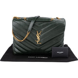 Yves Saint Laurent Dark Green Quilted Calfskin Medium Loulou Crossbody Bag
