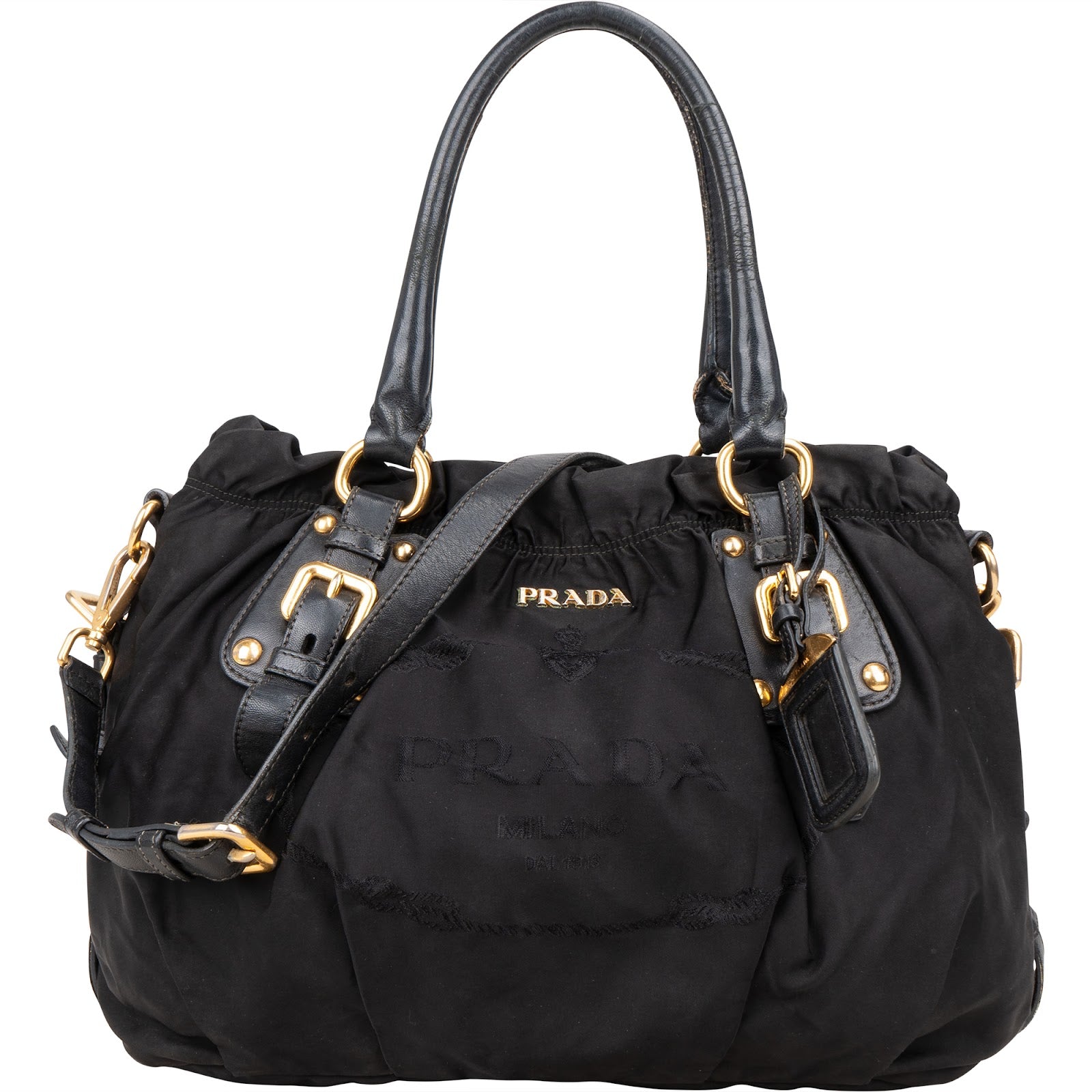 Prada Black Nylon Logo Handbag - vintageandkickz