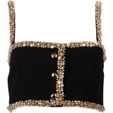 Miu Miu Black Tweed Embellished Button Up Bralette Top (IT 38)
