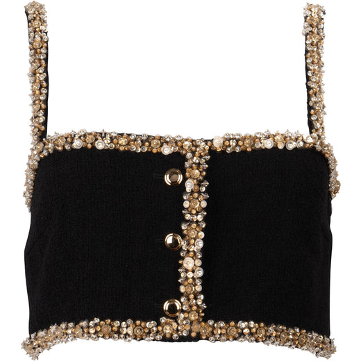 Miu Miu Black Tweed Embellished Button Up Bralette Top (IT 38)