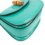 Gucci Turquoise Exotic Leather Crocodile Bamboo 1947 Mini Top Handle Crossbody Bag