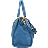 Prada Blue Leather Vitello Daino Satchel Handbag