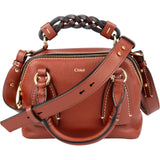 Chloé Brown Pebbled Calfskin Woven Handle Daria Small Crossbody Handbag