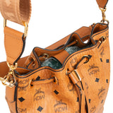 MCM Monogram Visetos Aren Drawstring Bucket Crossbody Shoulder Bag