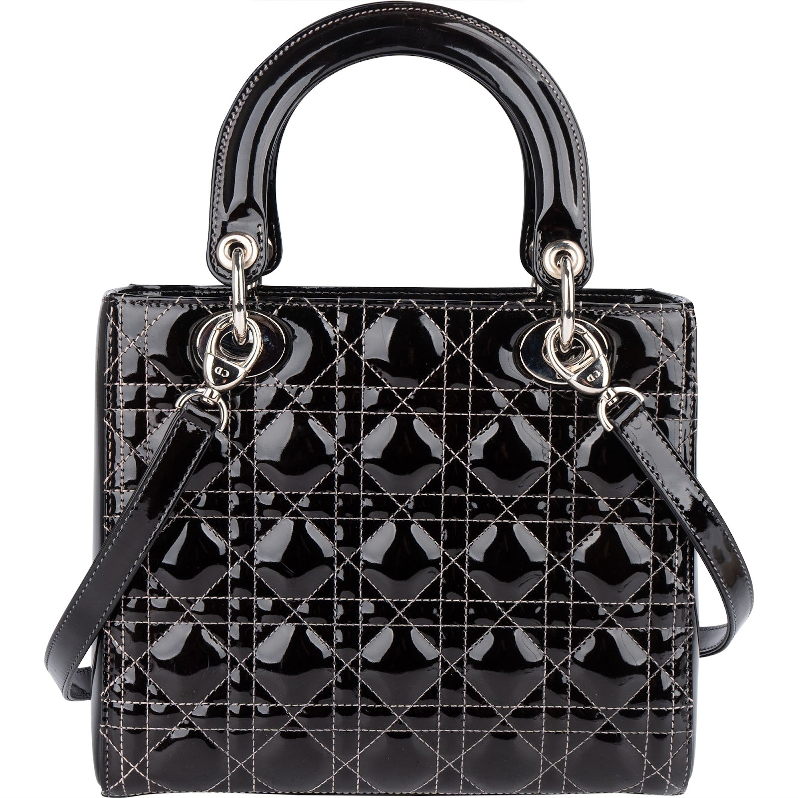Christian Dior Quilted Patent Leather Lady Dior Handbag - vintageandkickz