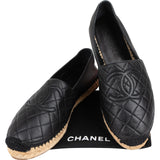 Chanel Black Leather Quilted Lambskin Espadrilles Shoes (40)