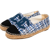 Chanel Blue Tweed CC Espadrilles Shoes (35)