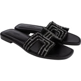 Hermès Black Leather Crystal Embellished Suede Oran Sandals (36,5)