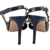 Valentino Garavani Grained Navy Calfskin Rockstud Slingback Pumps (37,5)
