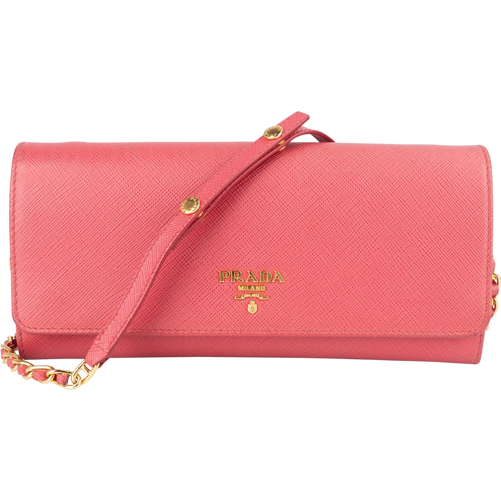 Prada Pink Saffiano Leather Wallet On Chain Crossbody Bag - vintageandkickz