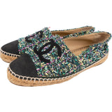 Chanel Multicolor Black Tweed CC Espadrilles Shoes (40)