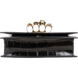 Alexander McQueen Croc-Embossed Leather Jewelled Knuckle Crossbody Bag