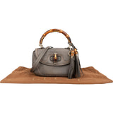 Gucci Grey Pebbled Leather Beijing 2010 Edition New Bamboo Top Handle Tassel Handbag
