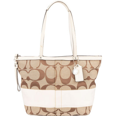 Coach Monogram Signature Stripe Tote Shoulder Bag
