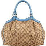 Gucci Monogram GG Canvas Blue Leather Sukey Handbag