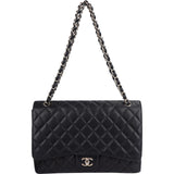 Chanel Quilted Caviar Leather Palladium Maxi Single Flap Crossbody Bag