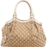 Gucci Monogram GG Canvas Metallic Leather Sukey Handbag