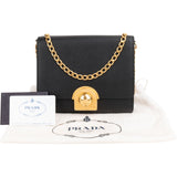Prada Saffiano Leather Round Lock Flap Small Crossbody Bag
