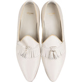Celine White Leather Mokassins Tassel Heel Loafers (39)