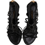 Louis Vuitton Black Leather & Satin Spicy Embellished Caged Sandals Heels (36)