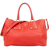 Prada Grained Red Vitello Daino Tote Handbag - vintageandkickz