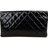 Chanel Quilted Patent Leather Fold-Over CC Clutch Bag