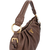 Prada Vitello Daino Leather Ruched Hobo Shoulder Bag