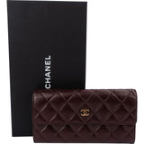 Chanel Quilted Maroon Caviar Leather Classic Flap Wallet