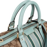 Gucci Monogram GG Canvas Blue Leather Web Stripe Joy Boston Handbag