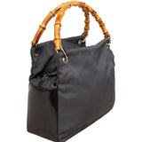 Gucci Black Leather Nylon Bamboo Top Handle Handbag