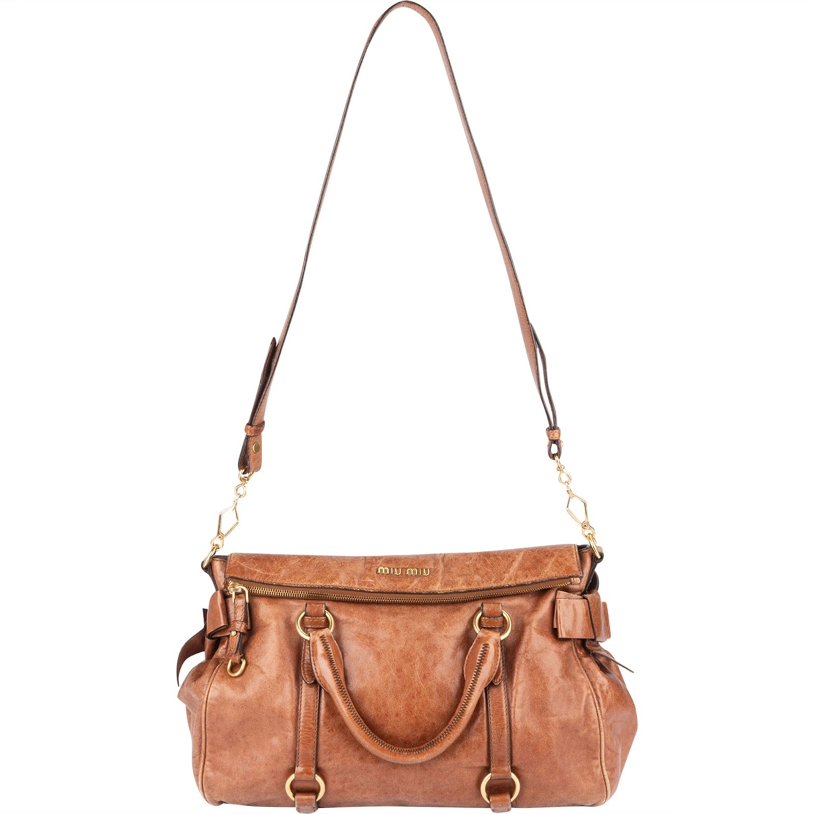 [🔄️B24 / F16] Miu Miu Vitello Lux Bow Bag Handbag - vintageandkickz