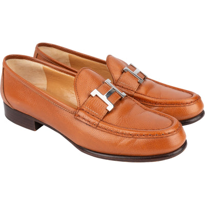 Hermès Brown Grained Leather Paris Mokassins Loafers (36)