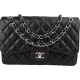 Chanel Quilted Lambskin Palladium Jumbo Double Flap Crossbody Bag