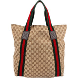 Gucci Monogram GG Canvas Web Large Tote Handbag